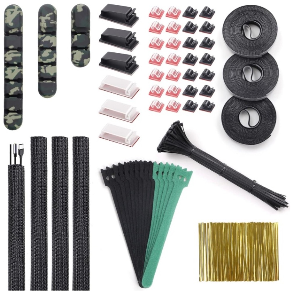 263 pcs Cord Management Organizer Kit Silicone Cable Holder (Camo Green)